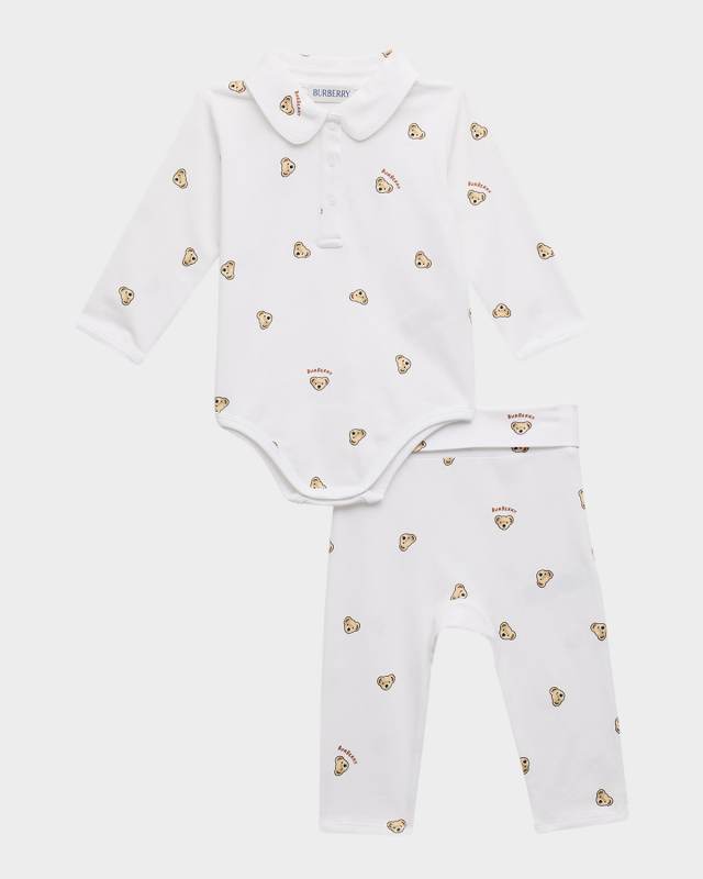 Boy's Gene Bear-Print Bodysuit & Pants Gift Box, Size Newborn-6M